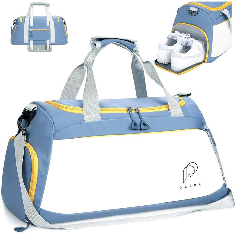gustave 35L Waterproof Gym Duffel Travel Bag with Shoe Compartment Reinforced Strap Blue Gym Duffel Bag
