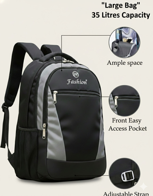 isr faisan 35L The unique and new bag collage, school, casual, travel bagpack Laptop Bag(black and grey)