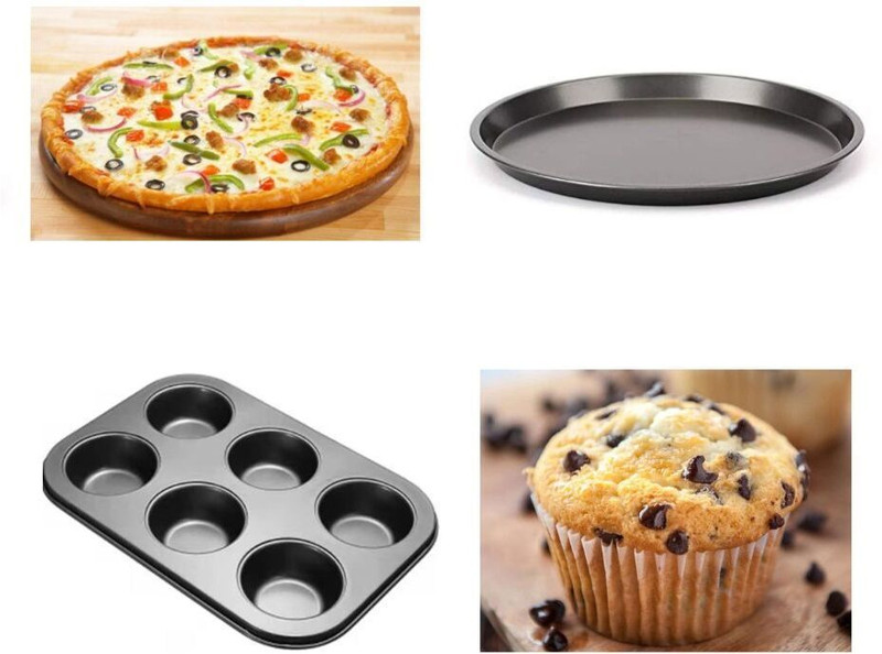 Sugernest Muffin Tray & Square Cake Tin Set | 2 Pc Premium Non-Stick Oven Bakeware Combo Baking Comb(Carbon Steel Pack of 2)