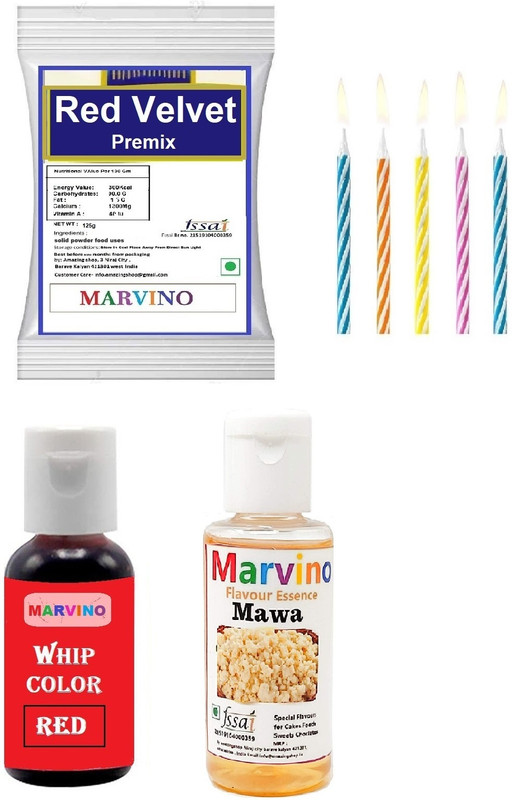 Marvino Red velvet premix,Mawa essence & red colour with cake candle Baking Comb(Plastic Pack of 1)