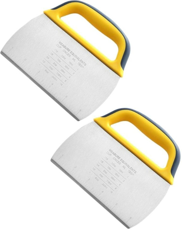 Sugalsu Bench Scraper Chopper for Bakin, Long Dough Pastry Scraper with Measuring Scale Baking Comb(Stainless Steel Pack of 2)
