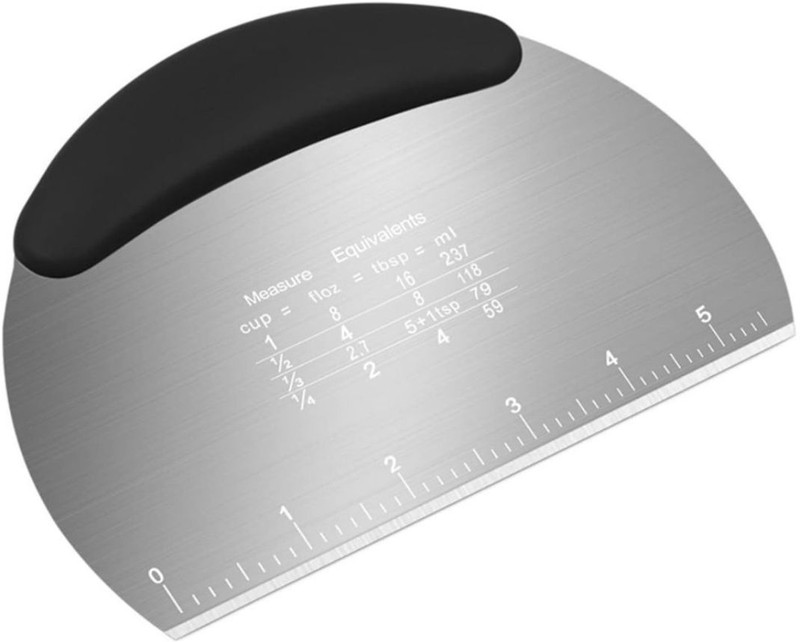 Sugalsu Dough Cutter Food Scraper Stainless Steel Cake Scraper with Measuring Scale Baking Comb(Stainless Steel Pack of 1)