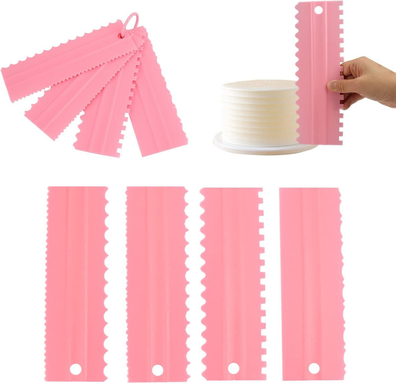 JAMBOREE 4PCS Tall Cake Scraper Set, Cake Scraper Comb Cream Scraper Tool for Baking Baking Comb(Plastic Pack of 4)