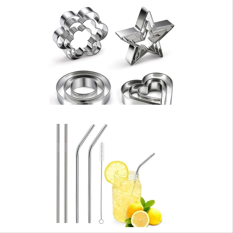 MAZOME Baking Cookies Cutter of 12 Pcs and Steel Straw Cookie Cutter(Pack of 12)