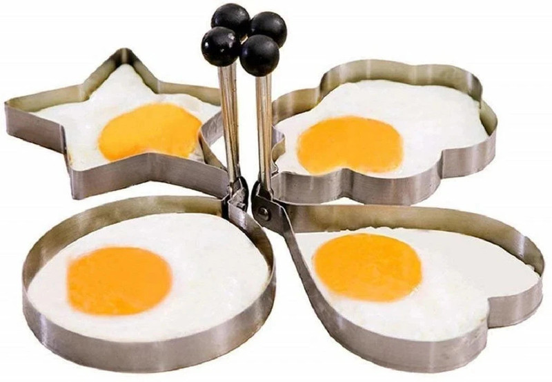 Flywind 4Pcs Stainless Steel Cooking Kitchen Fried Lovely Heart Shape Egg Shaper Ring Cookie Cutter(Pack of 4)