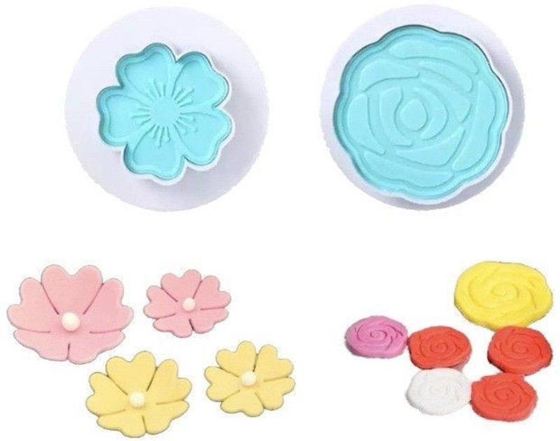 Bakewareind Rose Flower 2 in 1 Plunger Cake Fondant Cutter Cookie Press(Pack of 2)