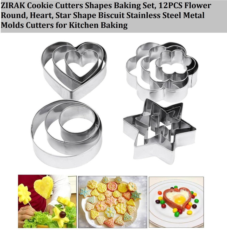 ZIRAK Stainless Steel 12 pcs Cookies/Biscuits/Pastry Cutter Set of 4 Different Shapes Cookie Cutter(Pack of 12)