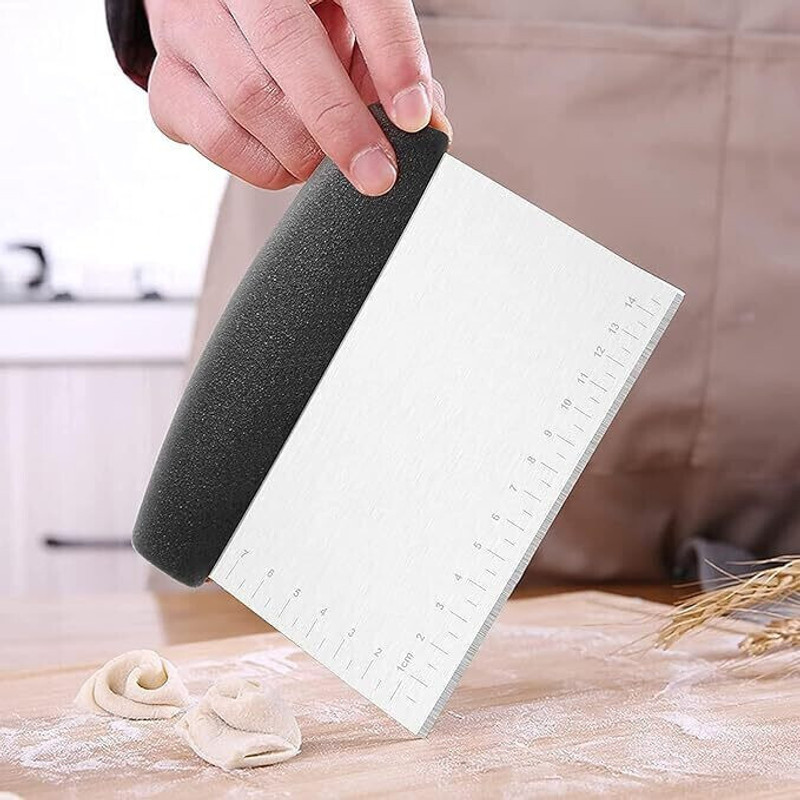 KITCHOOK Steel Dough Bench Scraper Cake Cutter,Chopper, Smoother Icing Fondant Decorating Pastry Cutter