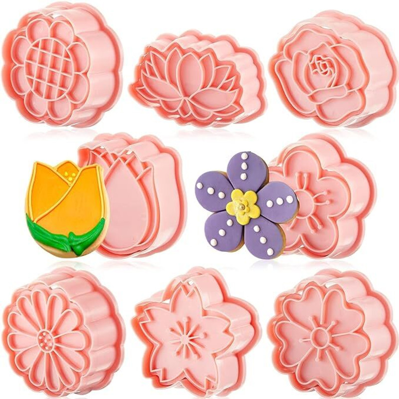 MARHABA TRADERS LEGACYCART 8PCS Flower Cookie Cutters Daisy, Rose, Tulip, Sunflower, Cherry Cookie Cutter(Pack of 8)
