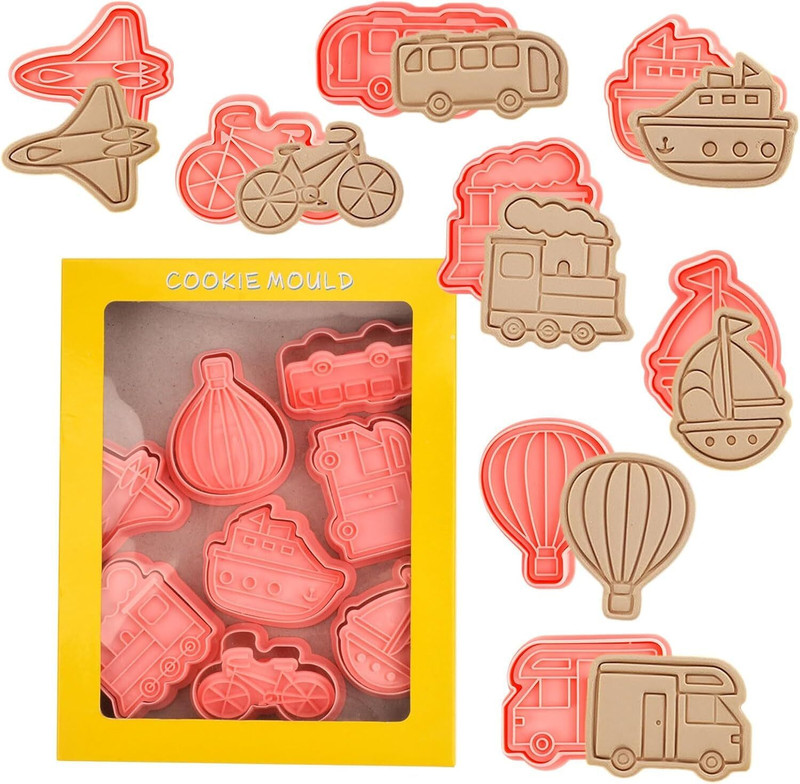 Husaini Mart Skytail 8pc Transportation Vehicle Cookie Cutters Car Aircraft Train Ship Shape Cookie Cutter(Pack of 8)