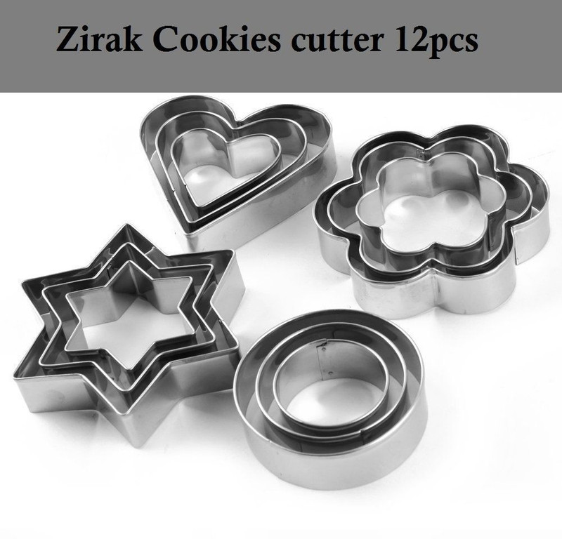 ZIRAK Zirak Stainless Steel Cookie Cutter Set 12 Pcs, 4 Shapes, 3 Sizes Baking Tool Cookie Cutter(Pack of 12)