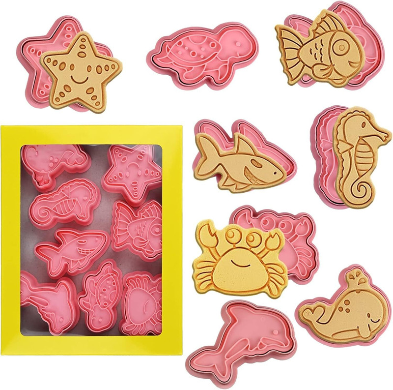 Husaini Mart Skytail 8pc Ocean Cookie Cutters with Plunger Stamps Cookie Cutter(Pack of 8)
