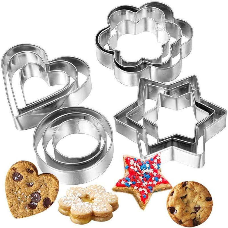 vnz Multi-Shape Stainless Steel Cookie Cutters for Baking & Fondant – Set of 4 Cookie Cutter(Pack of 12)