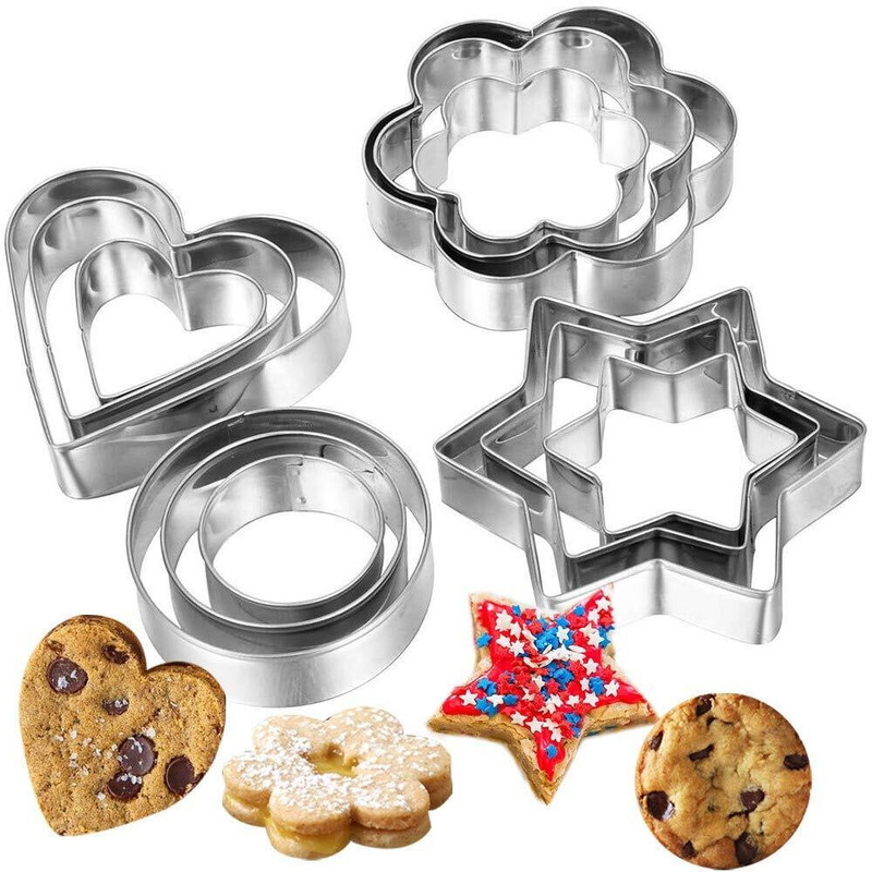 ZIRAK Stainless Steel Cookies/Biscuits/Pastry Cutter 4 Shapes-Heart,Star,Circle,Flower Cookie Cutter(Pack of 12)