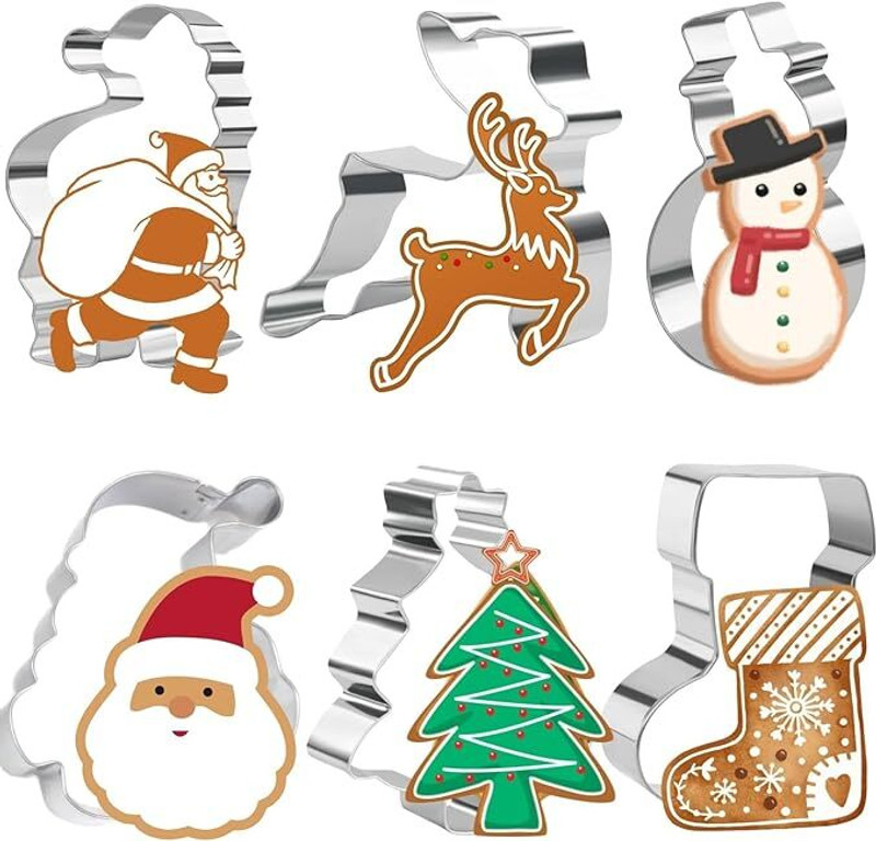 Husaini Mart Snowman Xmas Tree Stocking Reindeer Shape Cookie Stamp Cookie Cutter(Pack of 6)