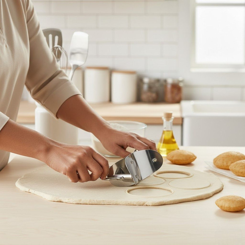 KG IMPORT Stainless Steel Round Puri Cutter with Grip Handle | Kitchen Dough Cutting Tool Cookie Cutter