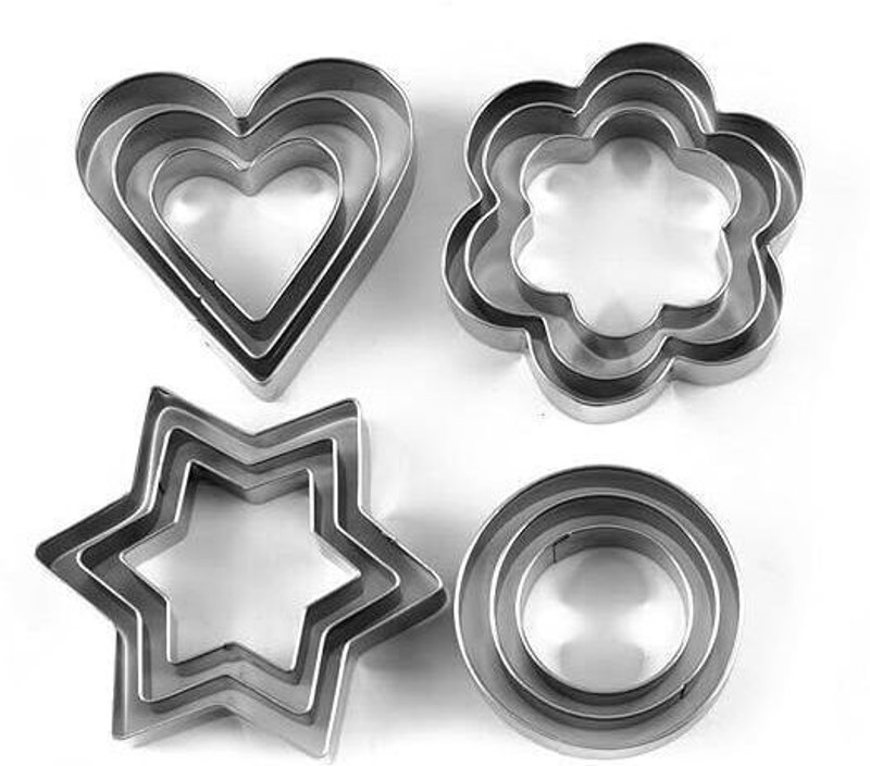 Shri Raadhey Corporation Cookie Cutter Set 12 Pieces | 4 Different Shapes, 3 Sizes, Stainless Steel Cookie Cutter(Pack of 12)