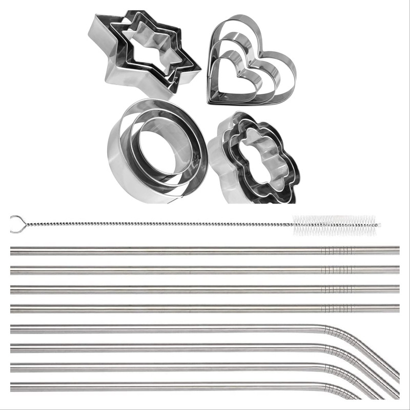MAZOME Baking & Kitchen Tool Set (Silver) Cookie Cutter and Straw Cookie Cutter(Pack of 12)
