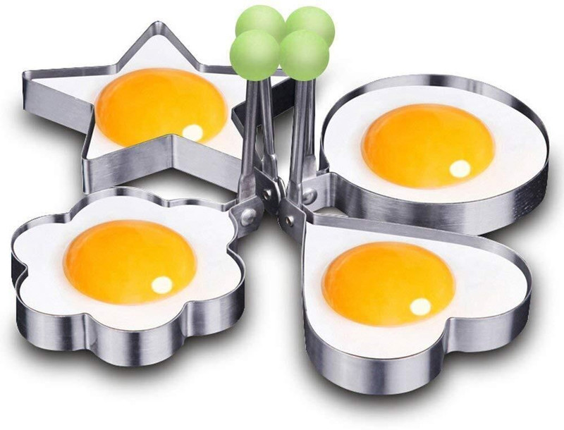 Lumei ®Stainless Steel Omelette Mould Device Poached Nonstick Omelette Stencil Fruit Cookie Cutter(Pack of 4)