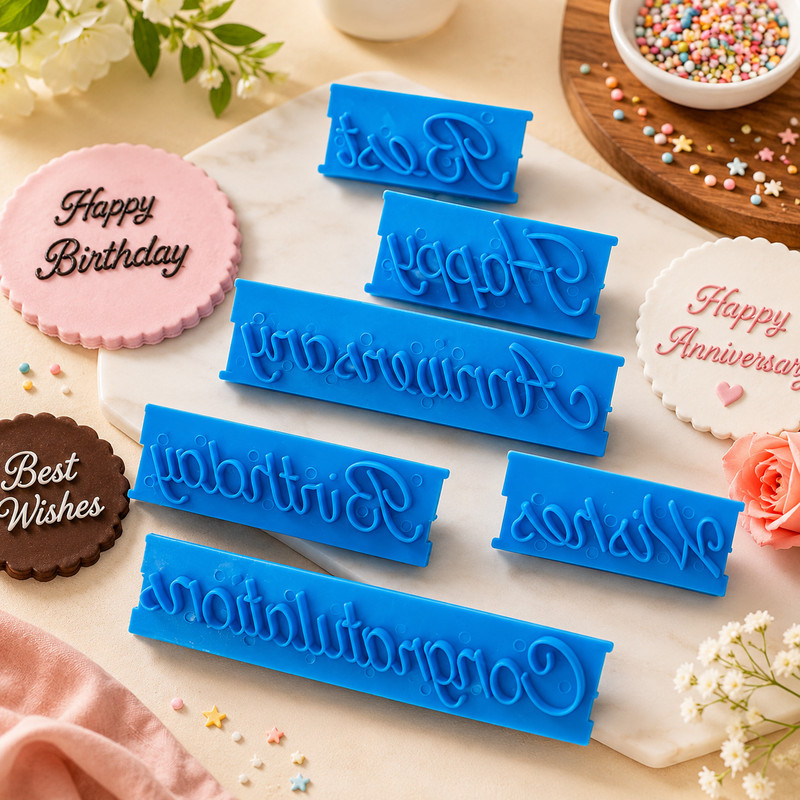 MAFAHH Premium Fondant Message Embosser Set for Cakes, Cookies, Chocolates Cookie Cutter(Pack of 6)