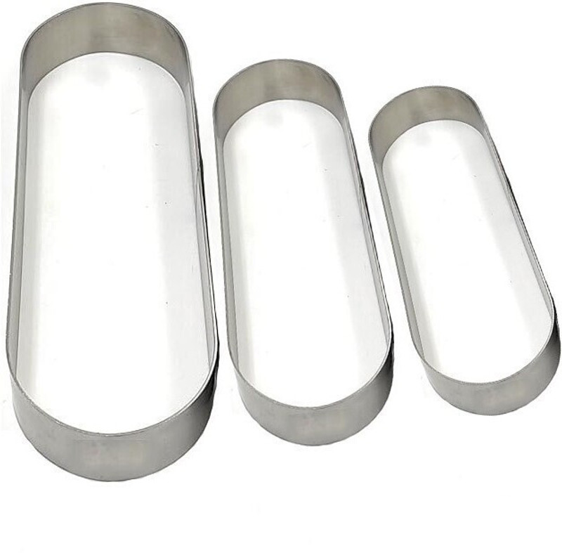 UK Baker Oval Hot Dog Bun Cutter Set – 3 Size Stainless Steel Molds (Silver, 6", 7", 8") Cookie Cutter(Pack of 3)