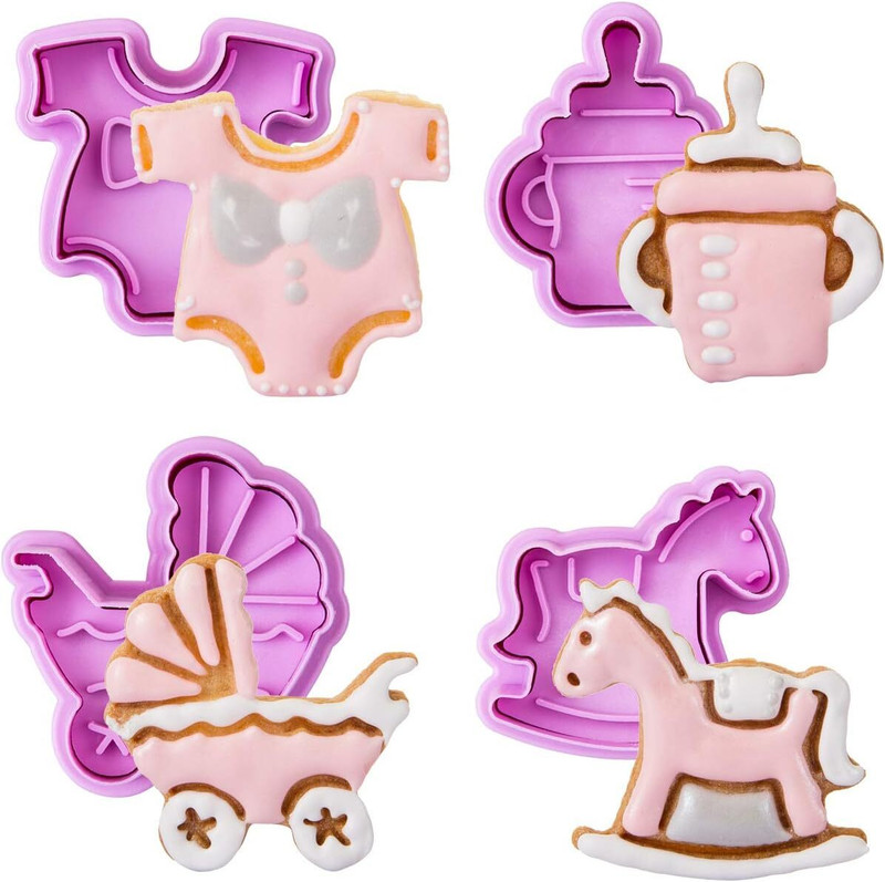 JAMBOREE 4 Pack of Baby Cookie Stamper Cutters for New Born Baby Shower Birthday Party Cookie Cutter(Pack of 4)