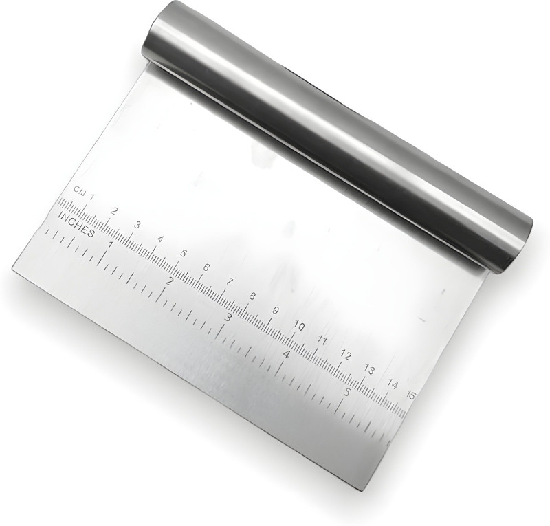 Quetzal Stainless Steel Dough Scraper with Measuring Scale Thick Heavy Gauge Blade Pastry Cutter