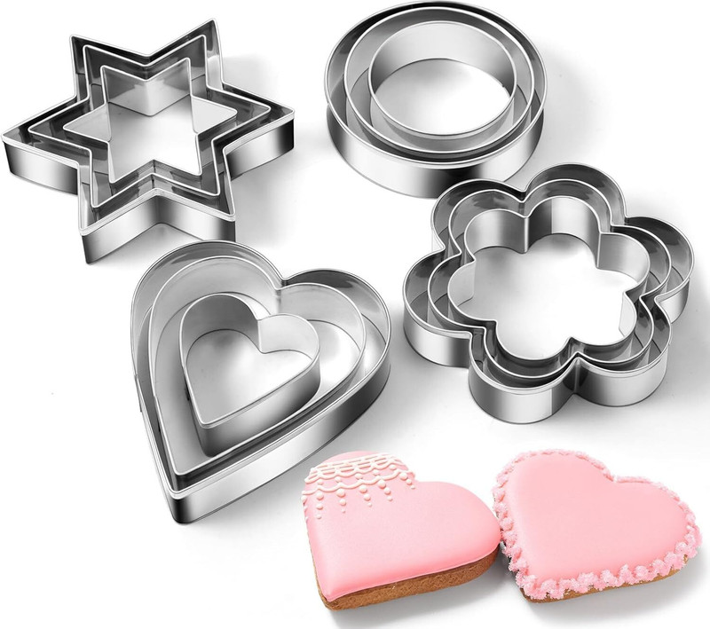 MAZOME 12-Piece Cookie Cutter Set - Star, Circle, Heart & Flower Shapes for Baking Cookie Cutter(Pack of 12)