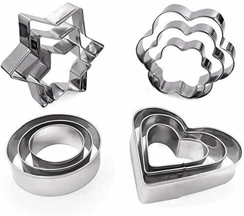 ZEKARO Star,Circle,Heart and Flowers Shape Stainless Steel Cookie Cutter Shapes, Cutter Bakeware Mould Biscuit Mould Set Sugar Arts Fondant Cake Decoration Tools Cookie Cutter(Pack of 12)