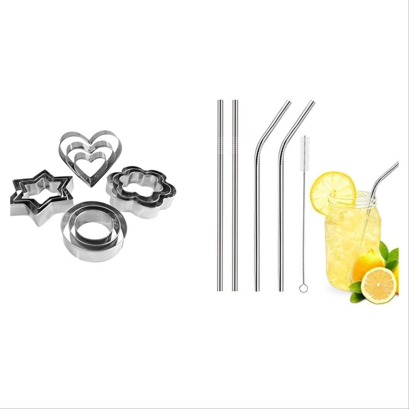MAZOME Long Metal Dringing Straws Combo 12 Pices Cookies Cutter Cookie Cutter(Pack of 12)