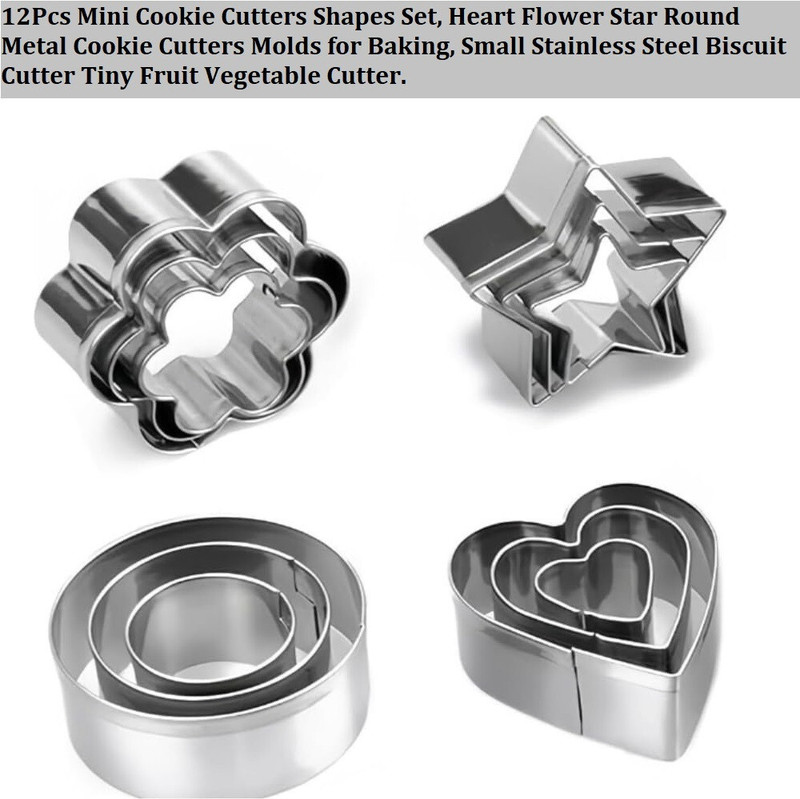 vnz 12Pcs Mini Cookie Cutters Set Heart Flower Star Round Metal Cookie Cutters Molds Cookie Cutter(Pack of 12)