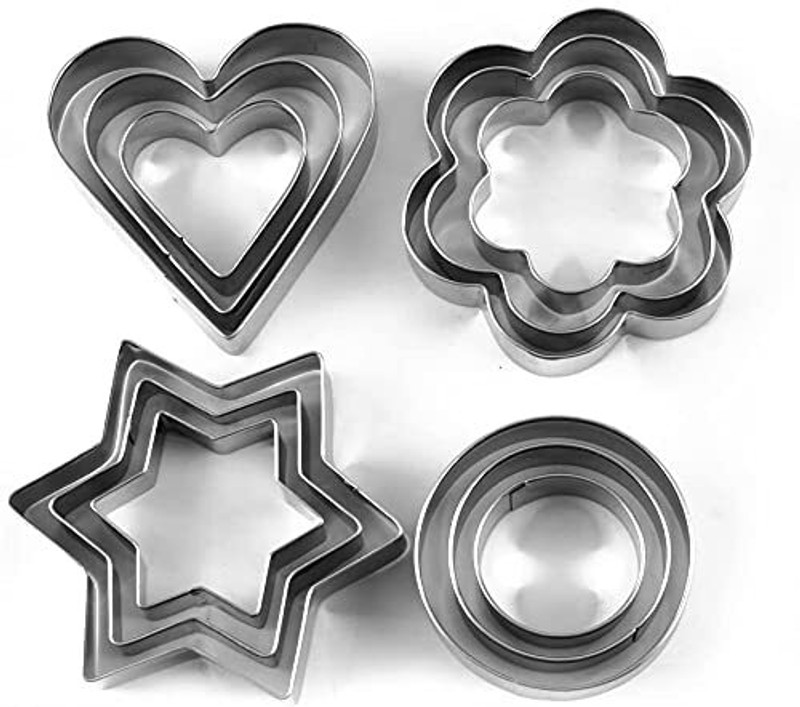 ZIRAK Stainless Steel Metal Cookie Cutter with 4Shape (Heart,Flower,Round,Star) Moulds Cookie Cutter(Pack of 12)