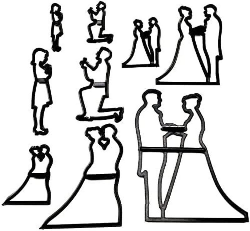 EXCEL ENTERPRISES Fondant/Cookie Cutter Couples Plastic Couple for Engagement,Anniversary,Wedding Cookie Cutter(Pack of 9)