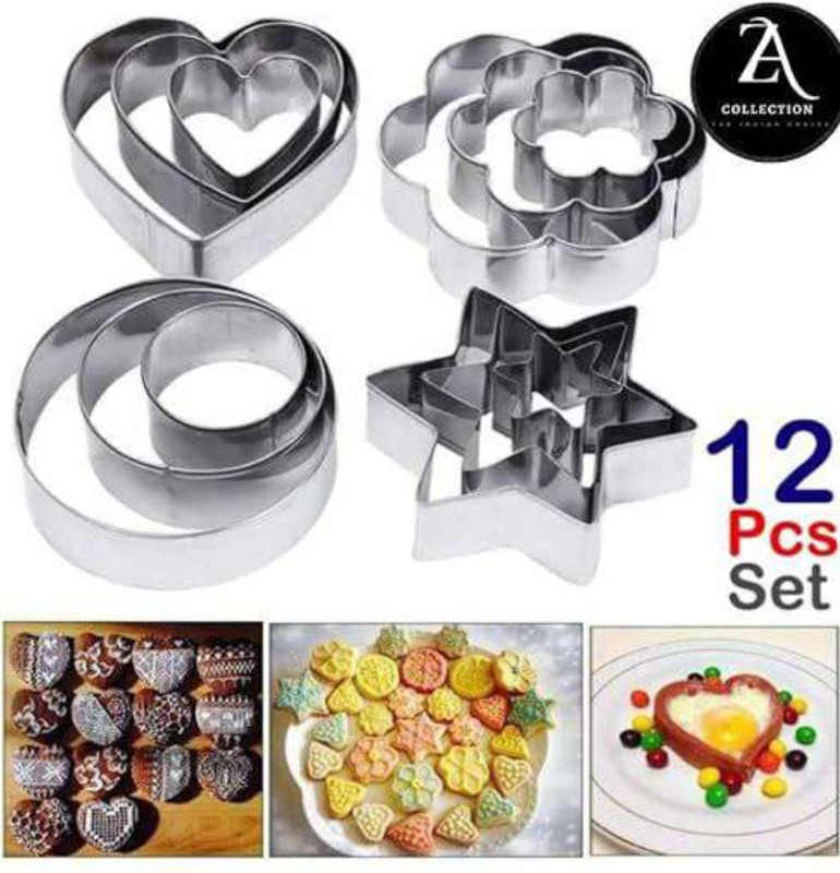 ZIRAK Stainless Steel Cookie Cutter Set Heart Star Flower Round Shapes for Baking Cookie Cutter(Pack of 12)