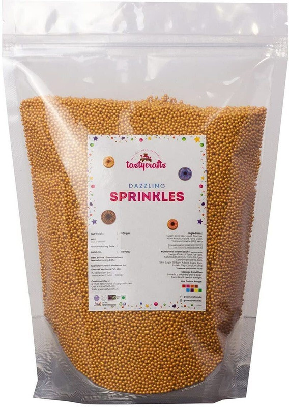 TastyCrafts Metallic Sprinkles - Dazzling Ball, 1.5 mm|Edible Colour Balls - Golden, 500 GM Sprinkles(500 g, Sprinkles)