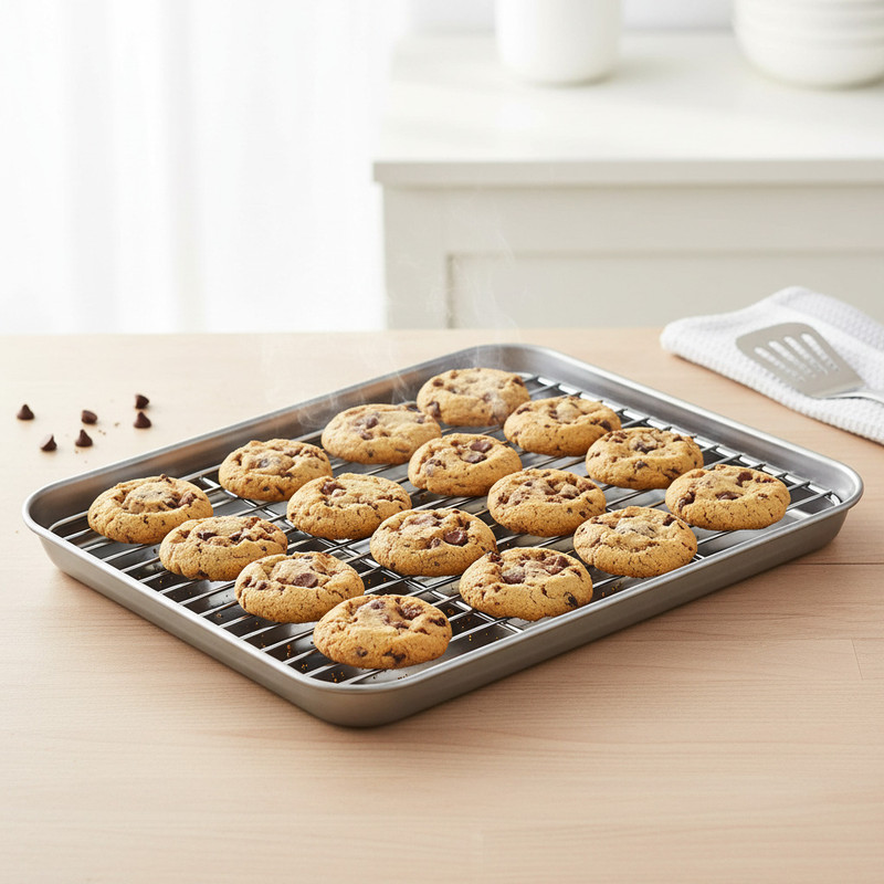 BHAJANSHREE Steel Roasting Tray with Cooling Rack Oven Grill Baking Combo Set Aluminium Sheet Baking Mat(Pack of 1)