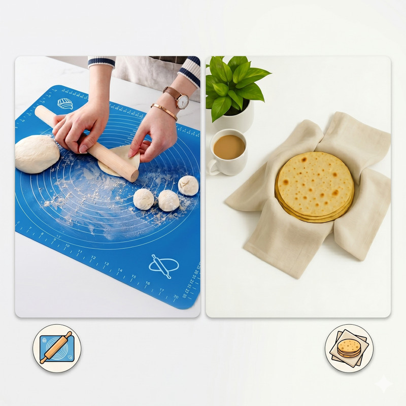 VOLTIXA Non Stick Silicone Dough Rolling Mat with Cotton Roti Cover Set Food-grade Silicone Baking Mat(Pack of 1)