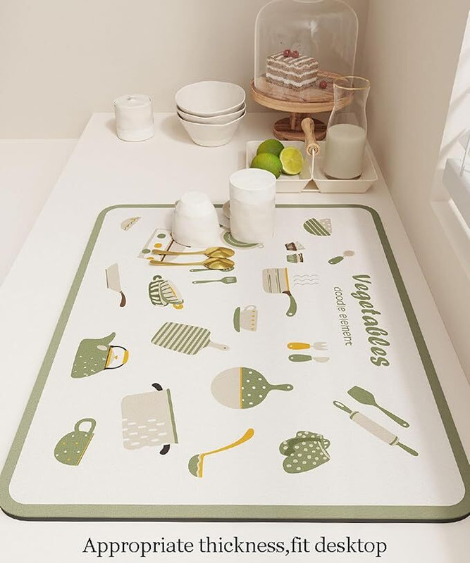 FORABH Vegetables Doodle Dish Drying Mat – Waterproof, Anti-Slip (40x50 cm) 3MM Food-grade Silicone Baking Mat(Pack of 1)