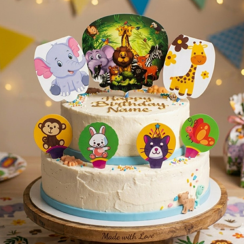 DASIA Jungle Theme Cake Topper Decoration for Kids' Birthday Party Cake Topper(Multicolor Pack of 7)