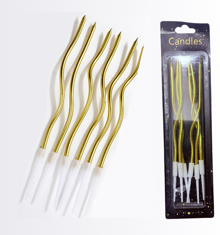 Hritz Baker Mart GOLD_SPIRAL_CANDLE_6PC Cake Topper(Golden Pack of 6)