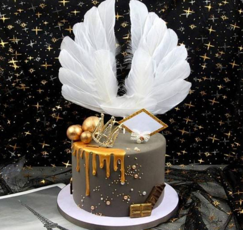 HOMEBAKERS MART Homebakers Mart White Feather Cake Topper with Stick Pack Of 2 Cake Topper(White Pack of 2)