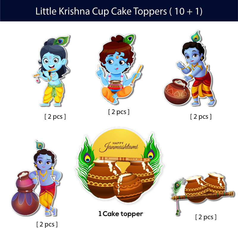 RG Accessories AR NEW Little Krishna Theme Cake Topper Cake Topper(Blue, black, yellow Pack of 6)