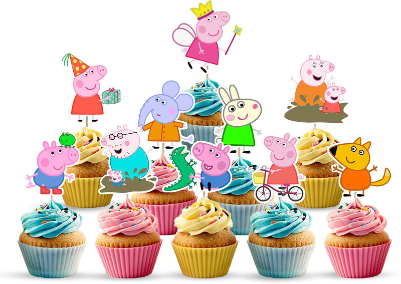 ZYOZI 10 pcs Cute Design Cup Cake Topper for Cartoon Theme Birthday Party Supplies Cupcake Topper(Multi Colour Pack of 10)