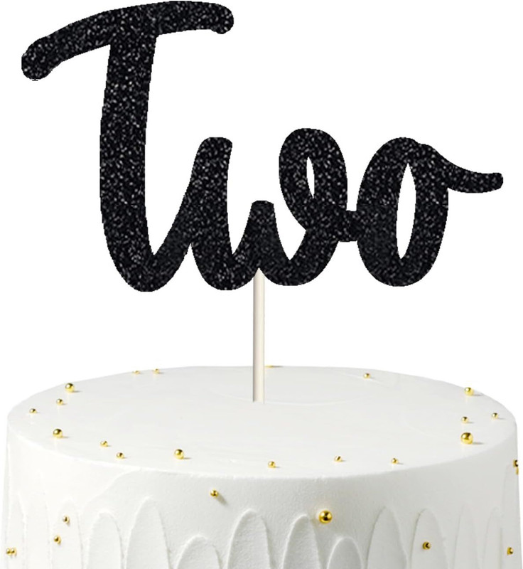ITSYYBOO Two Birthday Cake Topper - Double Sided Black Glitter, 2nd birthday cake topper Cake Topper(BLACK Pack of 1)