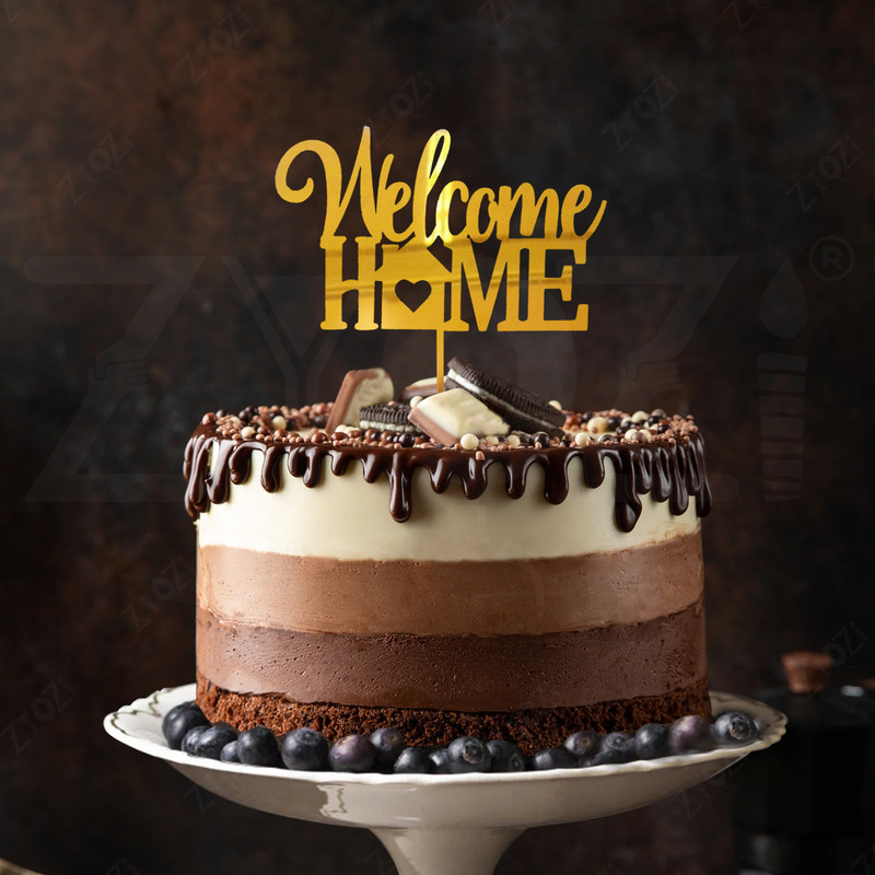 ZYOZI Cake Topper(Welcome Home Cake Topper, Gold Acrylic, Elegant Design for Special Occasions Pack of 1)