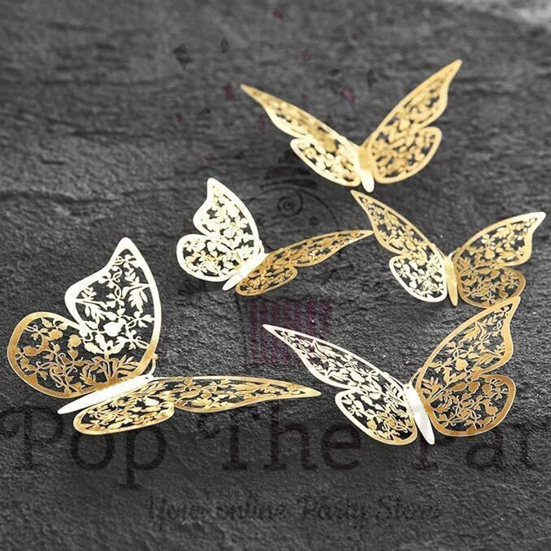 PopTheParty Butterfly Cupcake Toppers Party Decorations Wall Decoration Cake Topper(Gold Pack of 12)