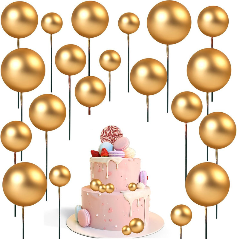 JAMBOREE 20 Pcs gold faux Ball Cake Topper, Gold Balls for Cake Decorating Cake Toppers Cake Topper(Ball Cake Topper Decorations Mini Balloons Pack of 20)