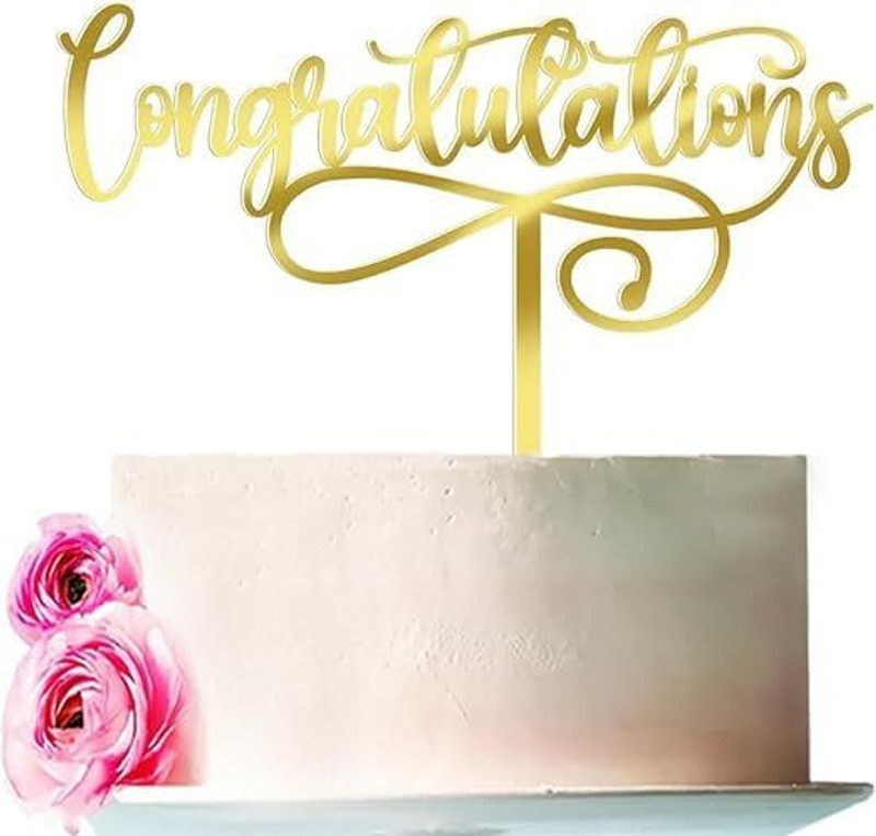 Mwin creation Gold Glitter Congratulation Cake Topper Cake Topper(Gold Pack of 1)