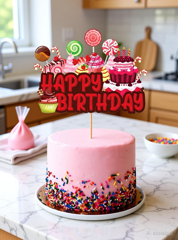 ZYOZIQUE Cake Topper(Multicolor, Candy Theme Decoration Happy Birthday Cake Topper Pack of 1)