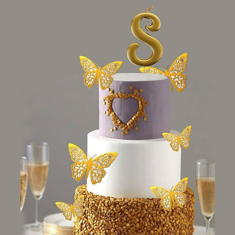 PopTheParty 8th Candle Birthday & Anniversary Cake Topper With 12Pcs Gold Butterfly Décor Cake Topper(Gold Pack of 13)